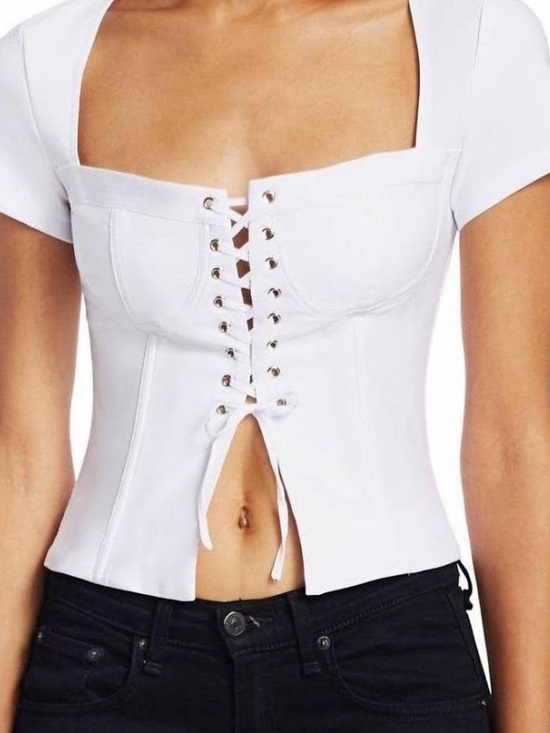 I.AM.GIA Tops - I.AM.GIA White Lace-Up Square Neck Crop Top